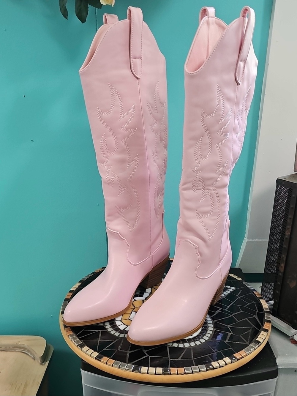 Tall Pink Western Over-the-Knee Boots